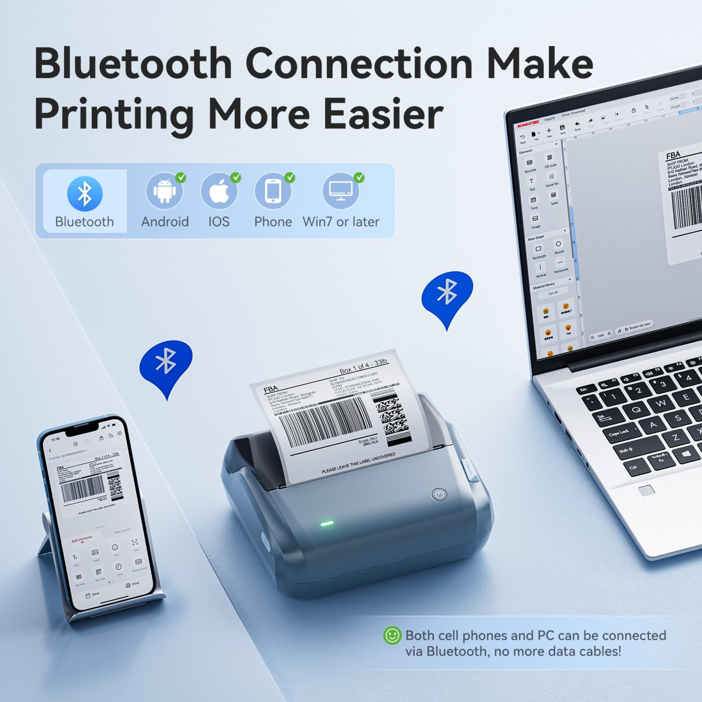 NB609 - NIIMBOT - B4 - BLUETOOTH PORTABLE SHIPPING THERMAL LABEL PRINTER WITH FREE ROLL