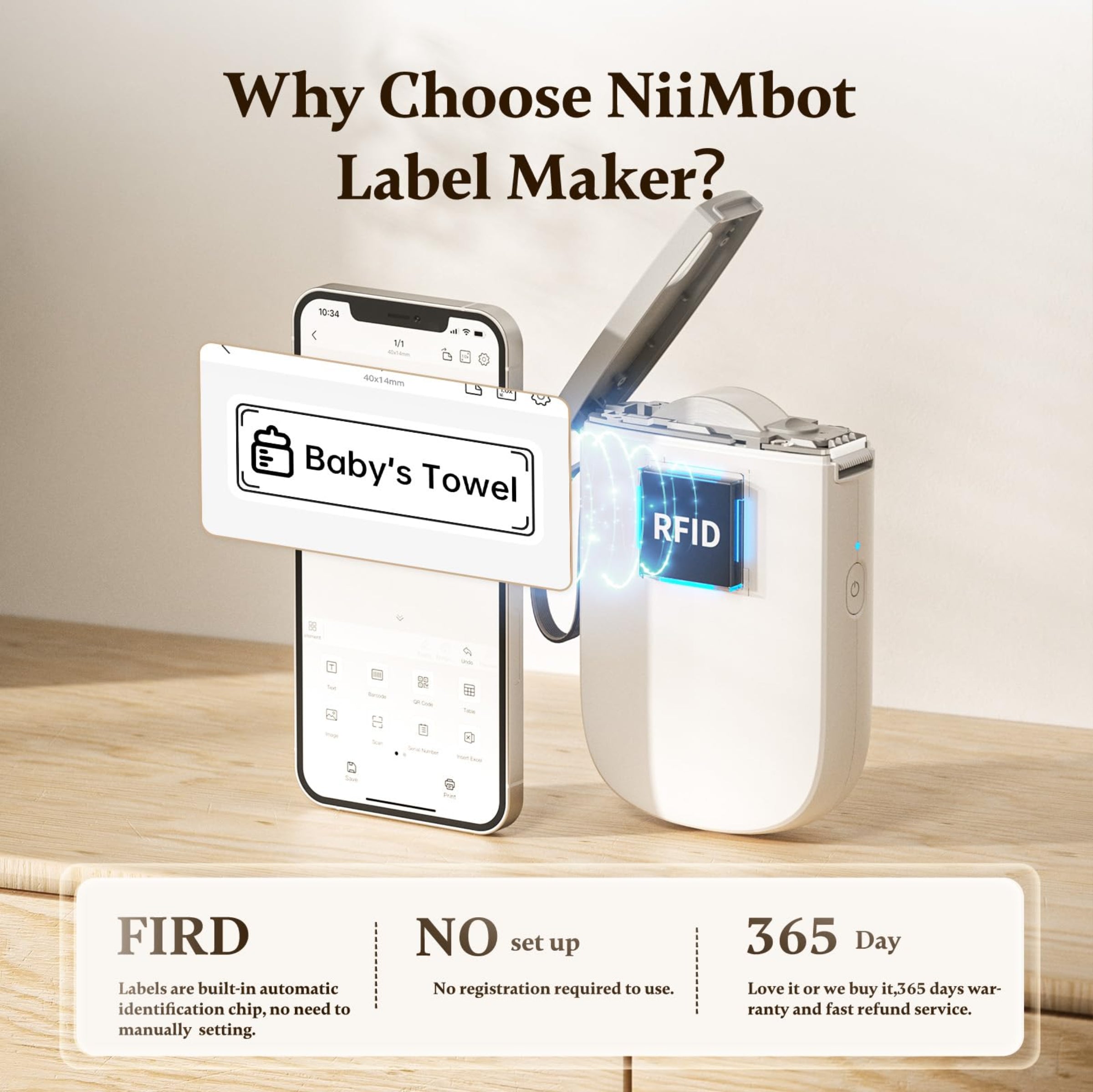 NB525 - NIIMBOT - D11_H - 300DPI - PORTABLE BLUETOOTH LABEL PRINTER INC FREE LABEL ROLL