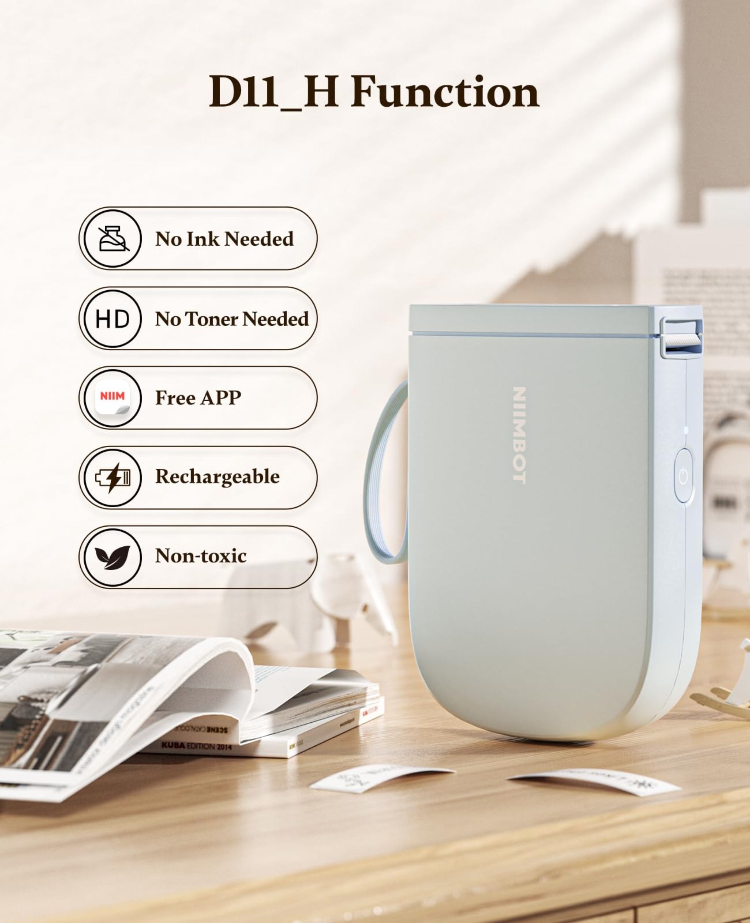 NB525 - NIIMBOT - D11_H - 300DPI - PORTABLE BLUETOOTH LABEL PRINTER INC FREE LABEL ROLL