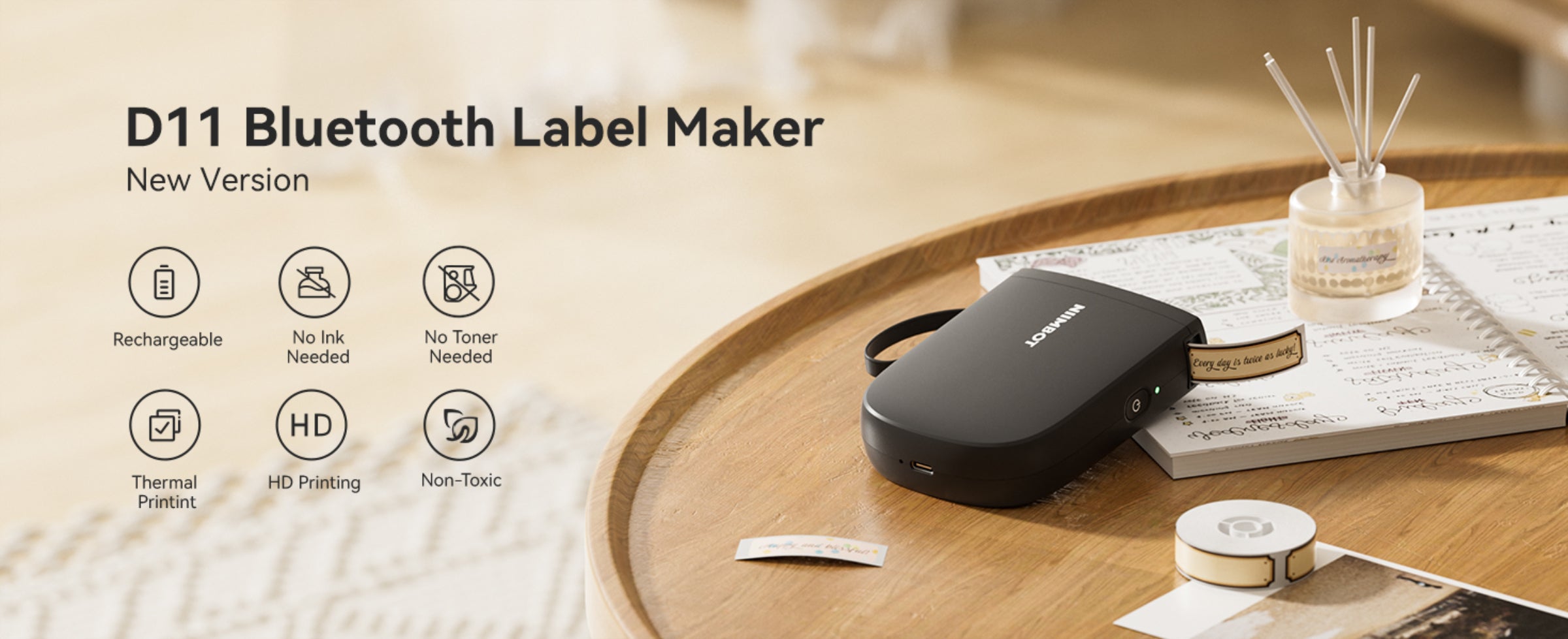 NB525 - NIIMBOT - D11_H - 300DPI - PORTABLE BLUETOOTH LABEL PRINTER INC FREE LABEL ROLL