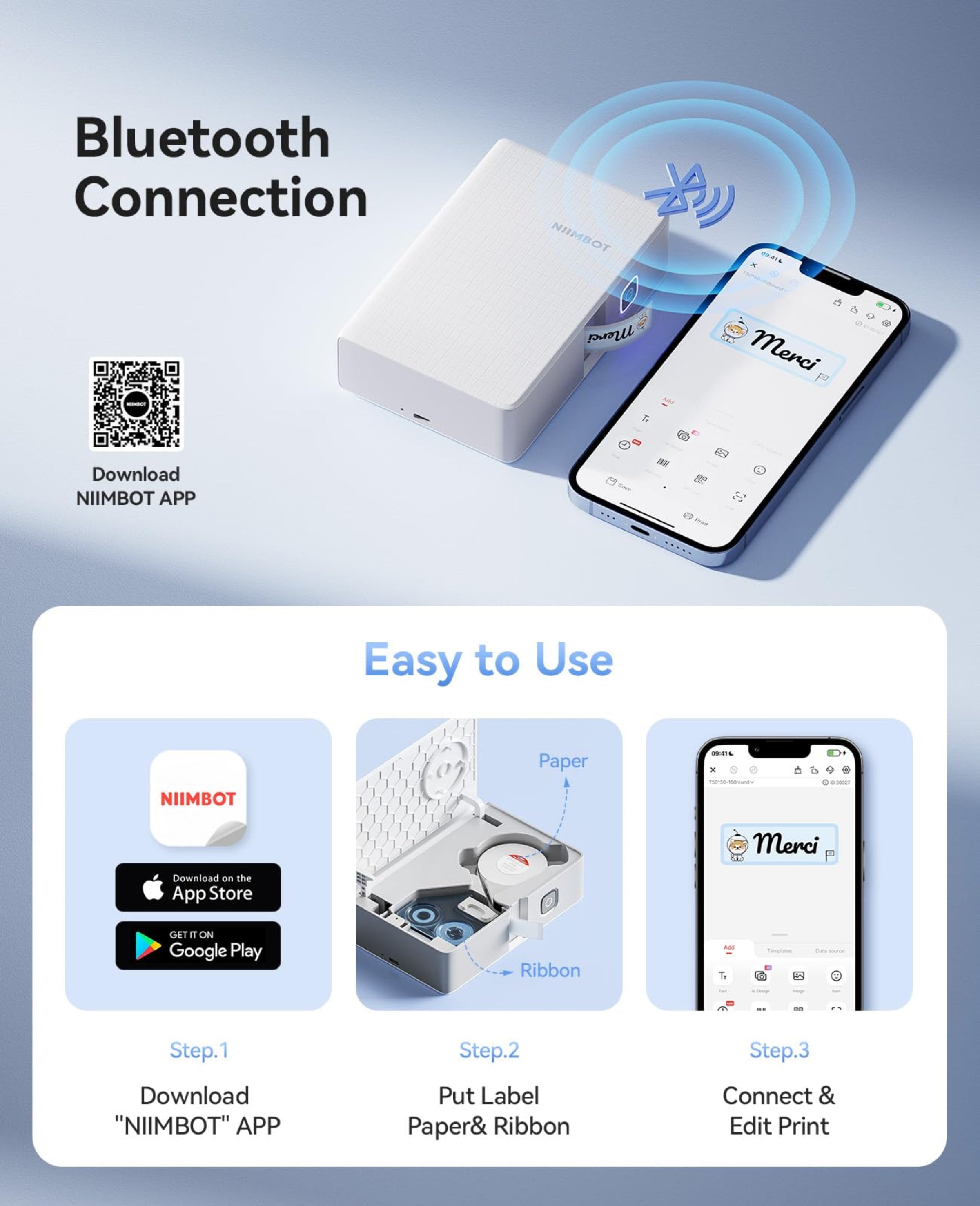 NB623 - NIIMBOT - N1 - BLUETOOTH THERMAL TRANSFER LABEL PRINTER INCL FREE WHITE LABEL & BLACK CARTRIDGE (14X50MM)