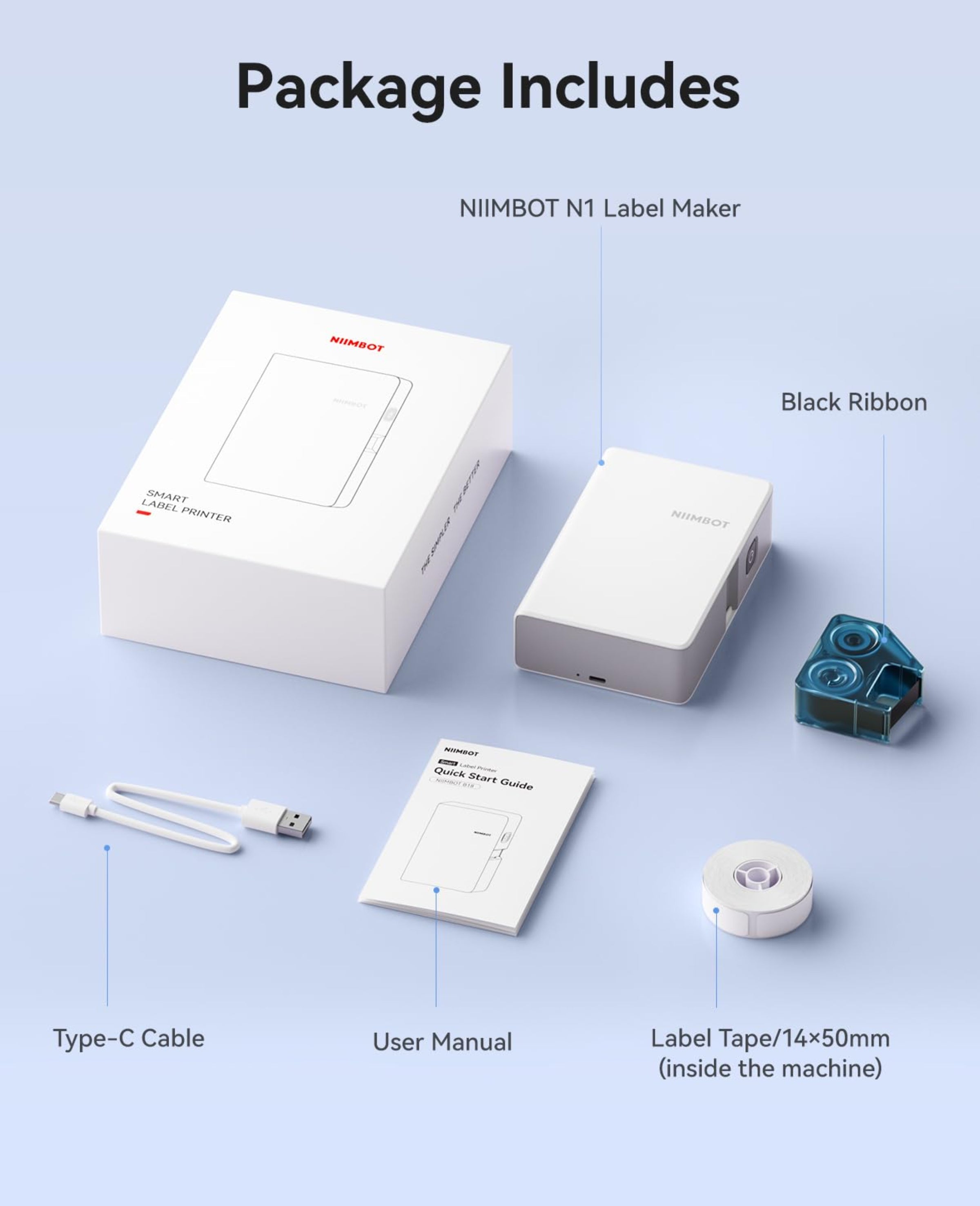 NB623 - NIIMBOT - N1 - BLUETOOTH THERMAL TRANSFER LABEL PRINTER INCL FREE WHITE LABEL & BLACK CARTRIDGE (14X50MM)