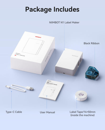 NB623 - NIIMBOT - N1 - BLUETOOTH THERMAL TRANSFER LABEL PRINTER INCL FREE WHITE LABEL & BLACK CARTRIDGE (14X50MM)