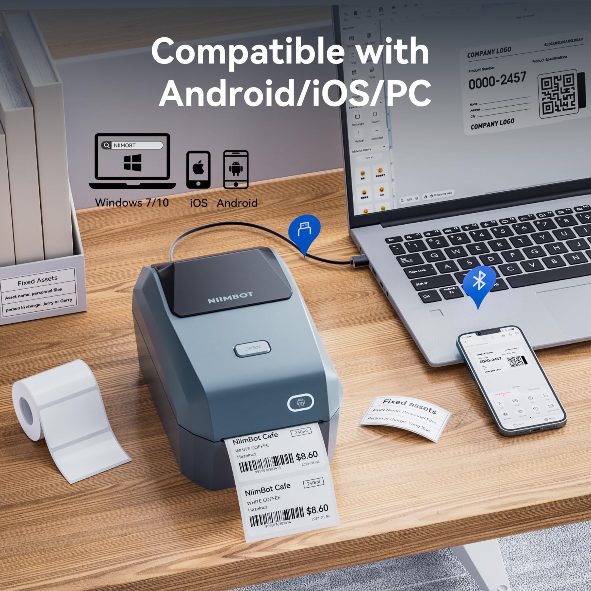 NB605 - NIIMBOT - K3 - THERMAL BUSINESS BLUETOOTH LABEL PRINTER - INCL 50X30MM LABEL ROLL WITH 900 LABELS