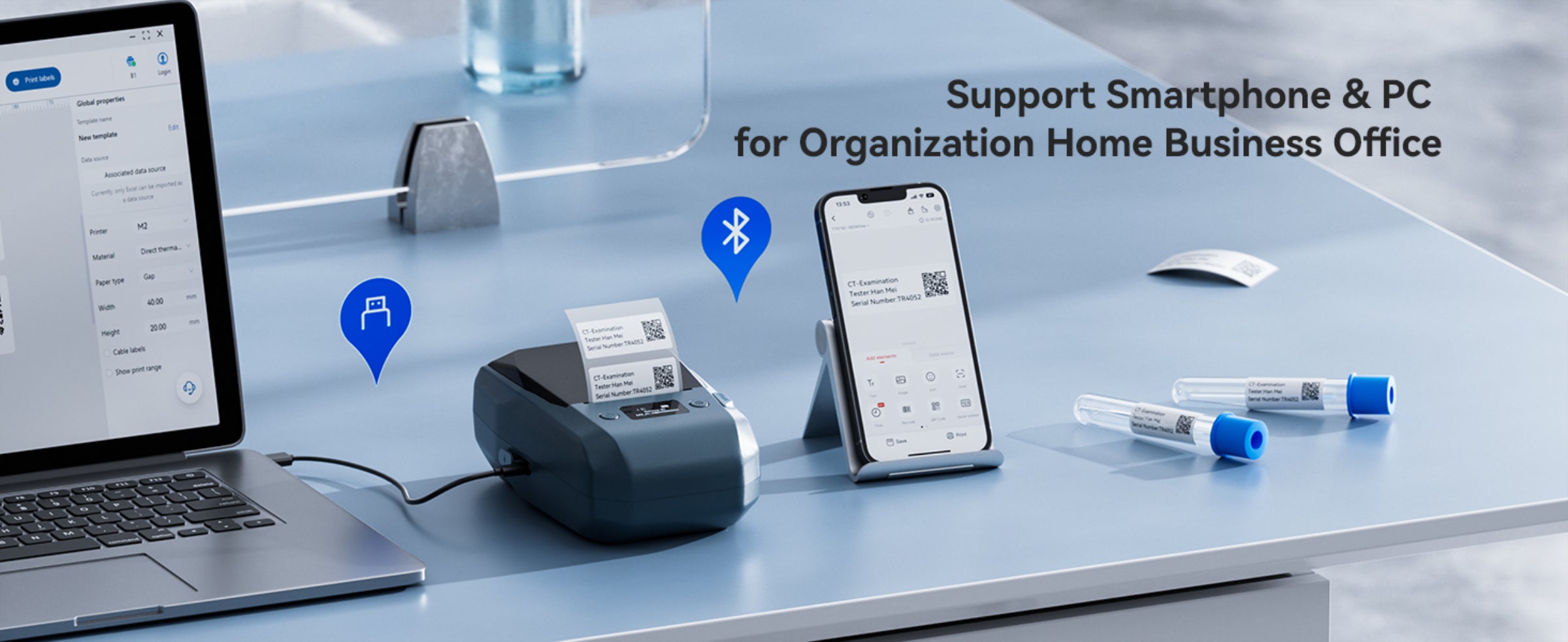 NB589 - NIIMBOT - M2_H - 300DPI THERMAL TRANSFER BLUETOOTH LABEL PRINTER - INCL BLACK RIBBON CARTRIDGE & WHITE 50X30MM LABEL - WHITE