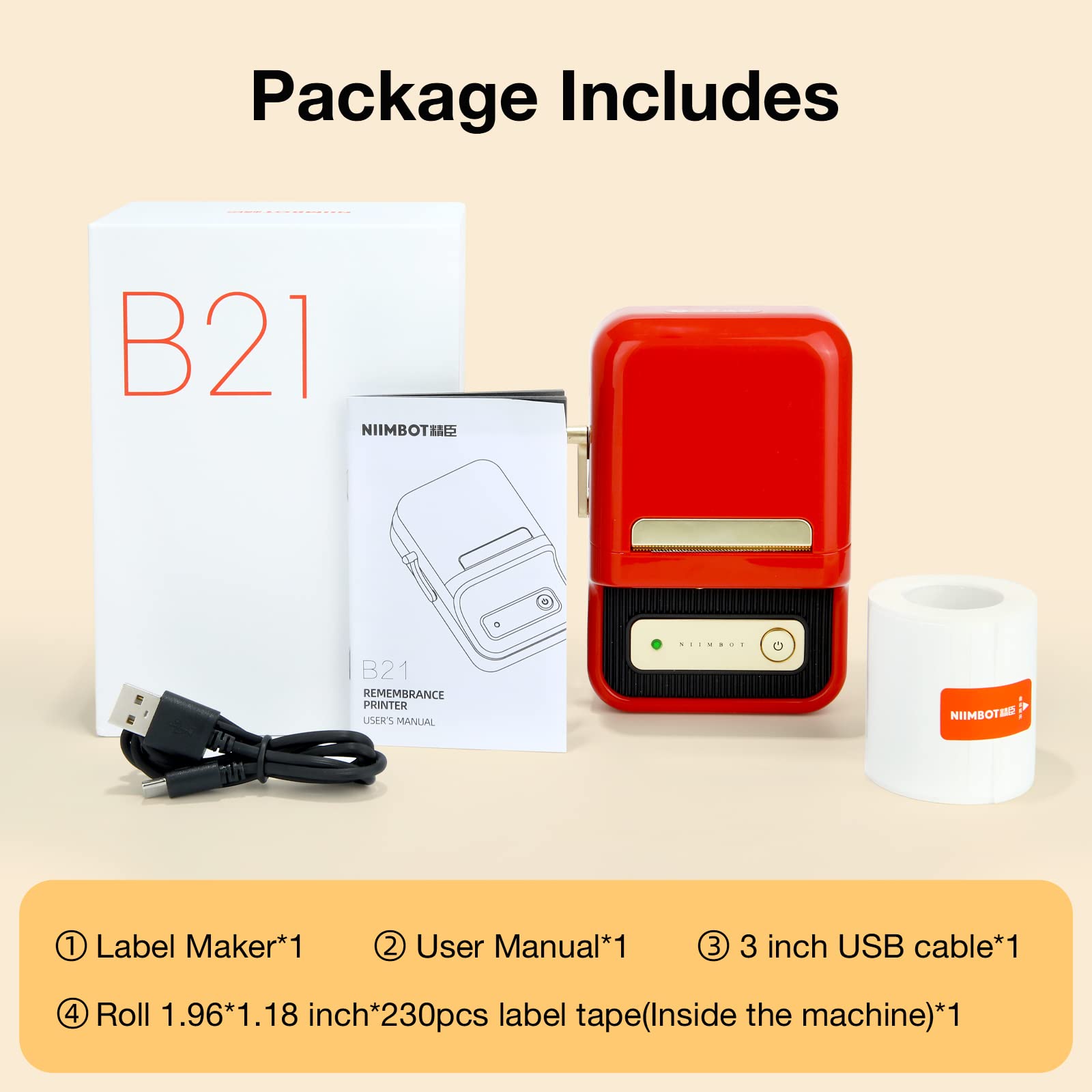 NB109 - NIIMBOT - B21S - PORTABLE THERMAL LABEL BLUETOOTH PRINTER INCL FREE LABEL (50X30MM)