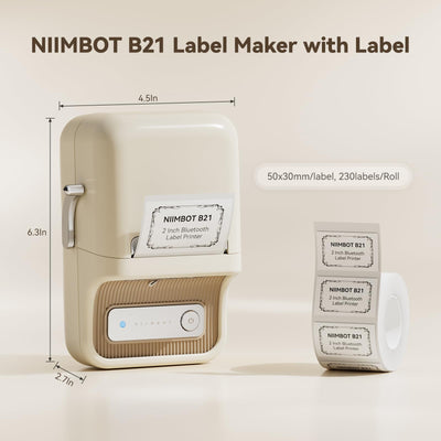 NB109 - NIIMBOT - B21S - PORTABLE THERMAL LABEL BLUETOOTH PRINTER INCL FREE LABEL (50X30MM)