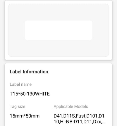 NB107 - NIIMBOT - D11 / D101 / D110 / H1S - 15X50MM - 125 WHITE LABELS